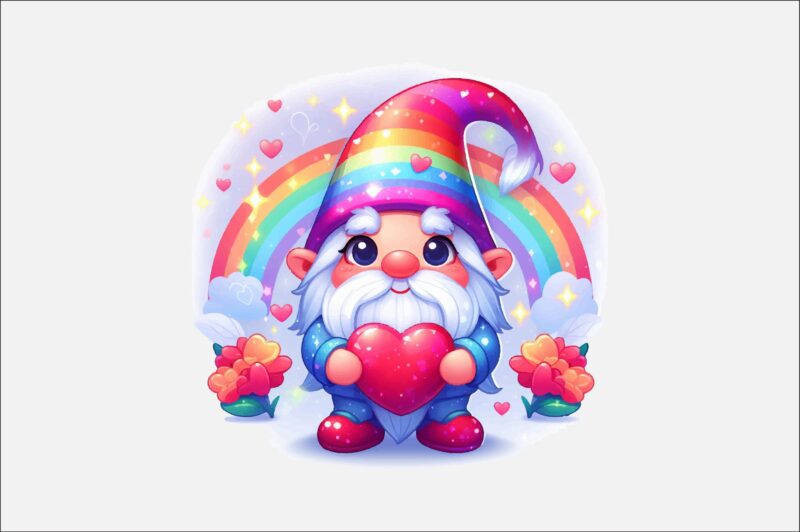 Gnome Valentines Day Rainbow PNG Bundle