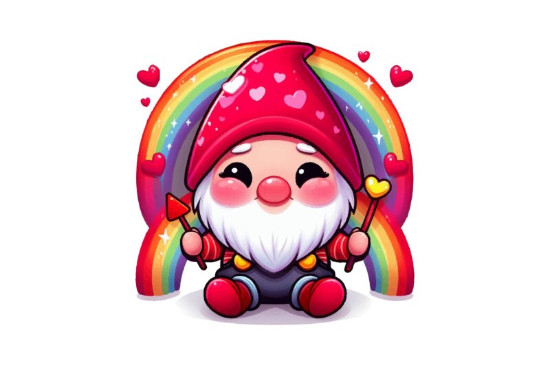 Gnome Valentines Day Rainbow PNG Bundle