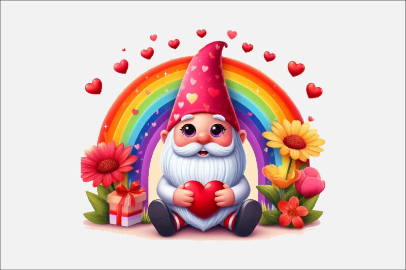 Gnome Valentines Day Rainbow PNG Bundle