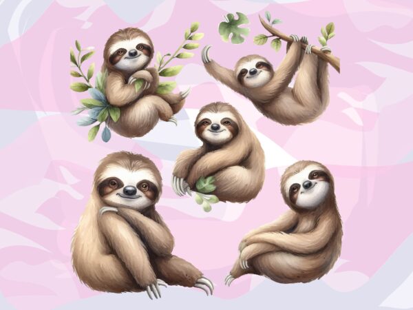 Sloth animals watercolor png clipart t shirt template vector