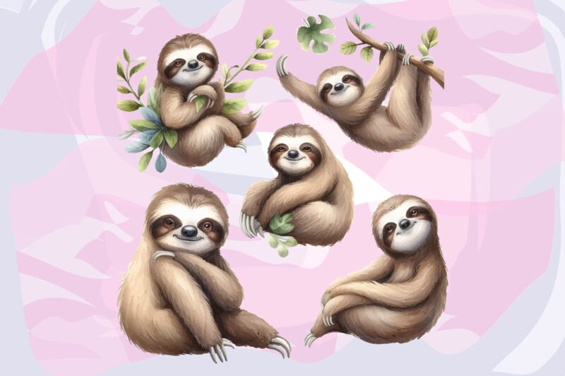 Sloth Animals Watercolor PNG Clipart