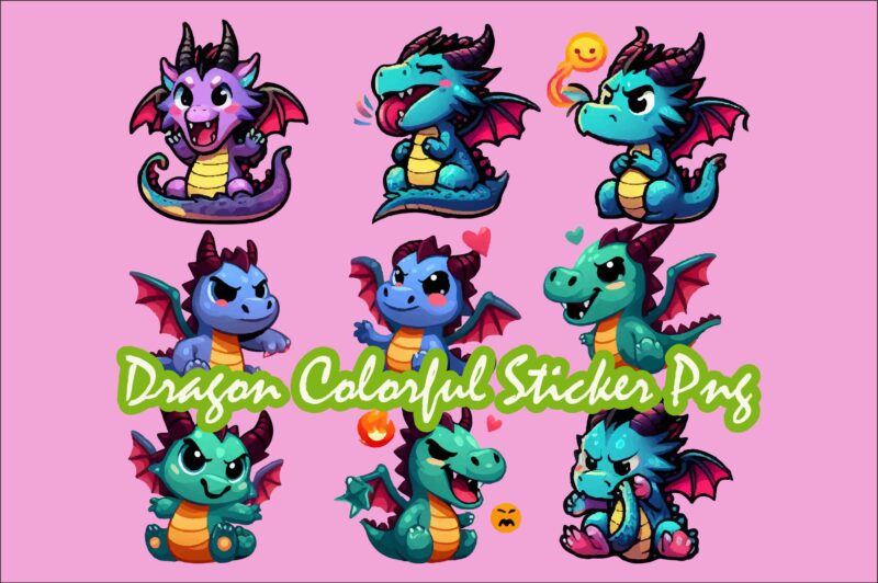 Dragon colorful sticker PNG Sublimation Bundle