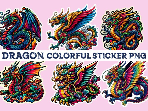 Dragon colorful sticker png sublimation t shirt vector illustration