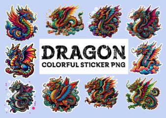 Dragon colorful sticker PNG Sublimation t shirt vector illustration