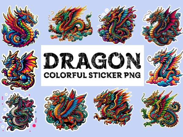 Dragon colorful sticker png sublimation t shirt vector illustration