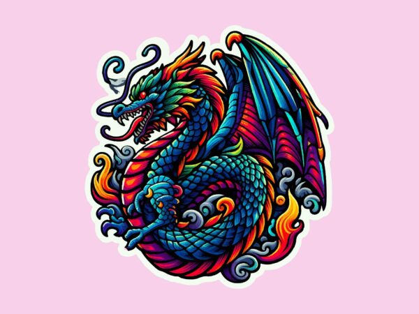 Dragon colorful sticker png sublimation t shirt vector illustration