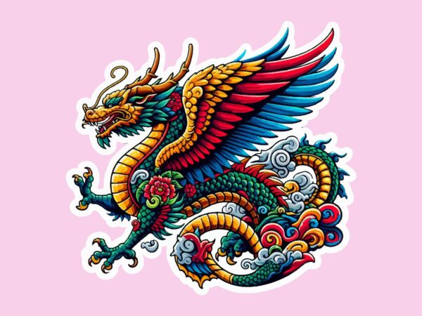 Dragon colorful sticker png sublimation t shirt vector illustration