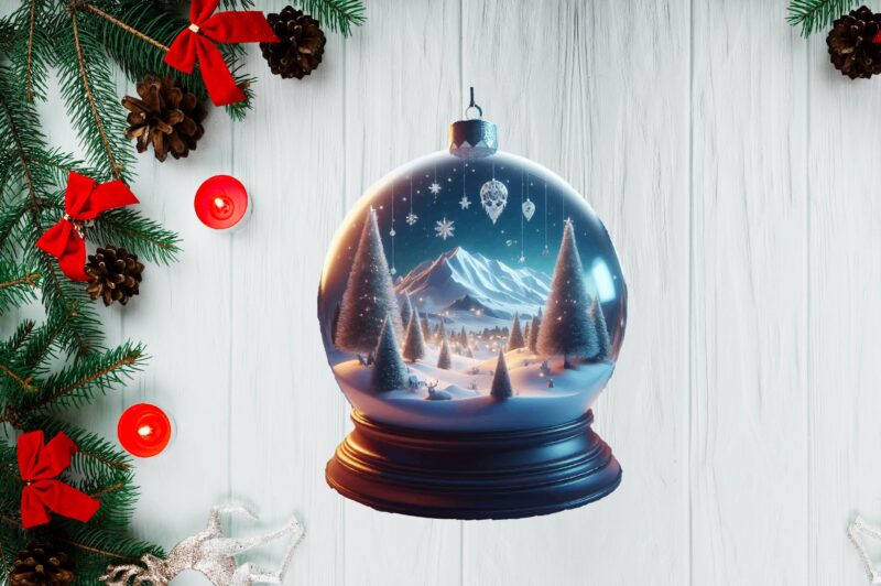 3D Snowy Landscape Globe Xmas Ornament PNG Sublimation