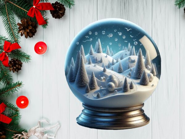 3d snowy landscape globe xmas ornament png sublimation