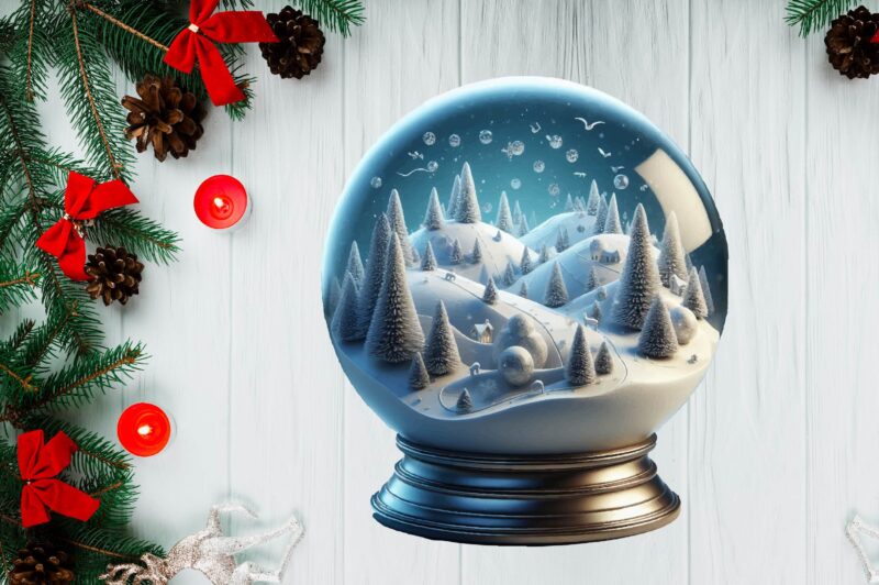 3D Snowy Landscape Globe Xmas Ornament PNG Sublimation