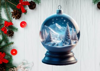 3D Snowy Landscape Globe Xmas Ornament PNG Sublimation