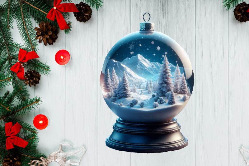 3D Snowy Landscape Globe Xmas Ornament PNG Sublimation