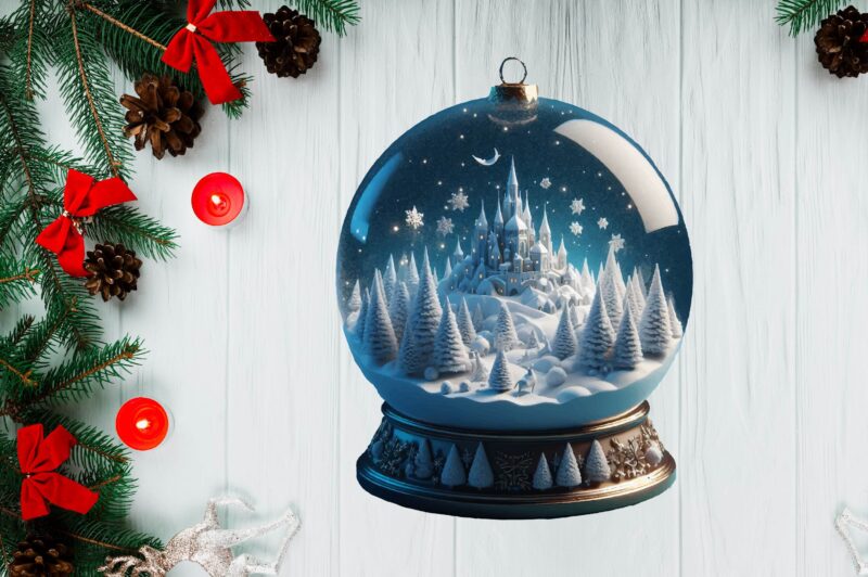 3D Snowy Landscape Globe Xmas Ornament PNG Sublimation