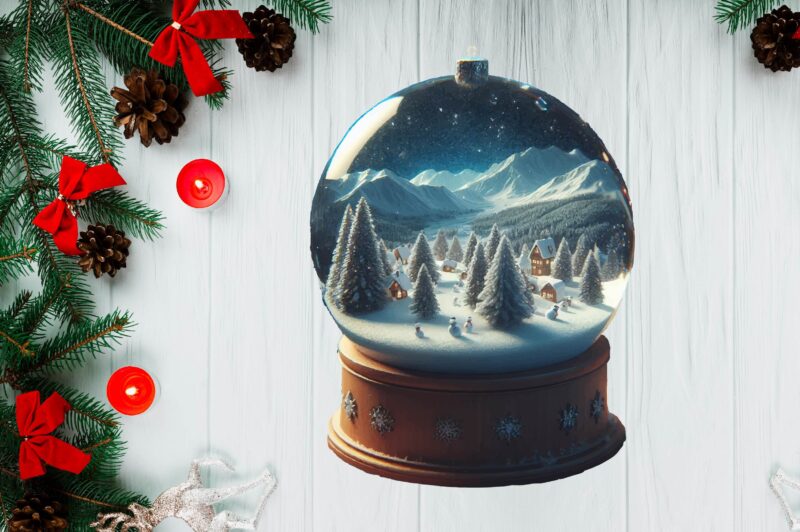 3D Snowy Landscape Globe Xmas Ornament PNG Sublimation