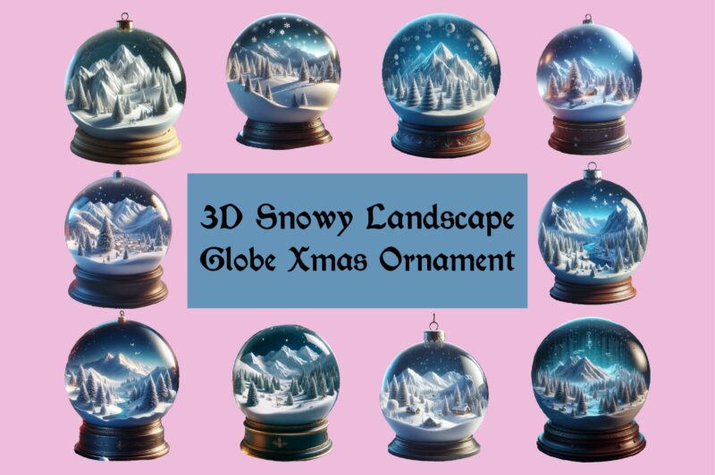 3D Snowy Landscape Globe Xmas Ornament PNG Sublimation