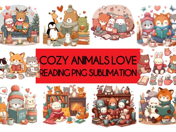 Cozy animals love reading png sublimation t shirt vector file