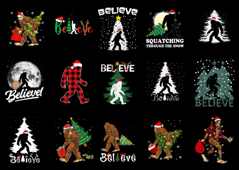 15 Bigfoot Christmas Shirt Designs Bundle For Commercial Use Part 1, Bigfoot Christmas T-shirt, Bigfoot Christmas png file, Bigfoot Christma