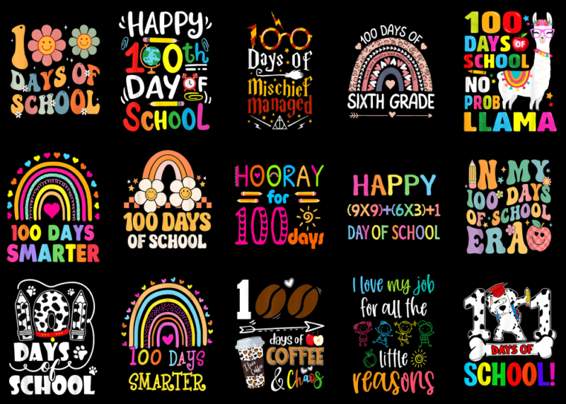 15 100 Days of School Shirt Designs Bundle For Commercial Use Part 1, 100 Days of School T-shirt, 100 Days of School png file, 100 Days of S