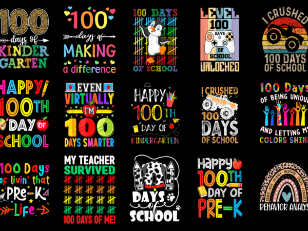 15 100 days of school shirt designs bundle for commercial use part 17, 100 days of school t-shirt, 100 days of school png file, 100 days of