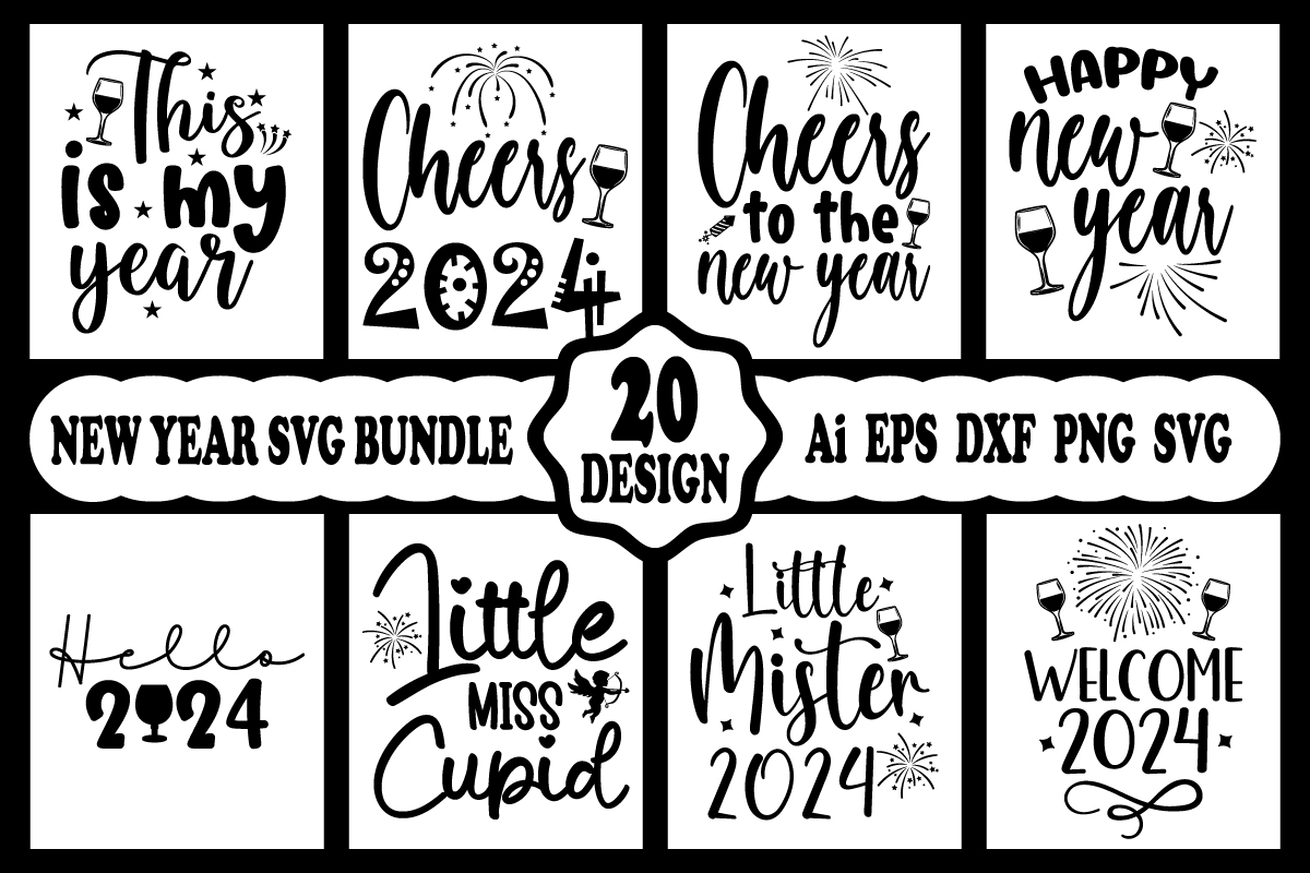 Happy new year 2024 shirt design bundle print template - Buy t-shirt ...