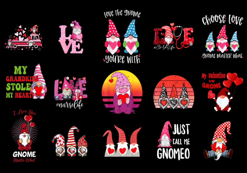 15 VALENTINE GNOME Shirt Designs Bundle For Commercial Use Part 2, VALENTINE GNOME T-shirt, VALENTINE GNOME png file, VALENTINE GNOME digita