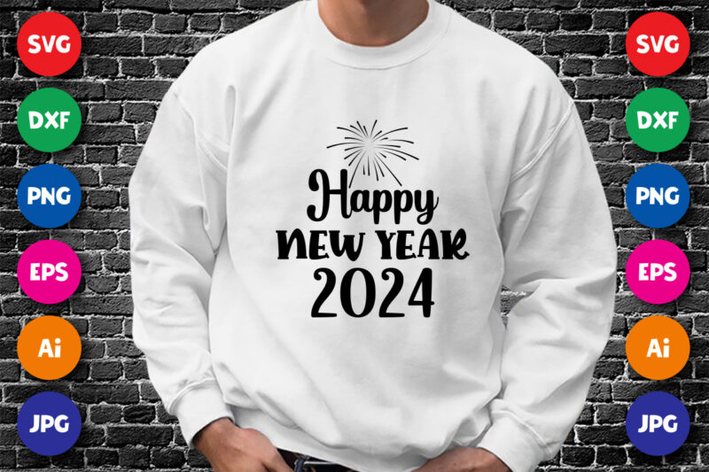 Happy new year 2024 shirt design print template