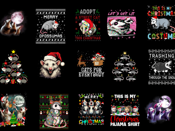 15 opossum christmas shirt designs bundle for commercial use part 2 amz, opossum christmas t-shirt, opossum christmas png file, opossum chri