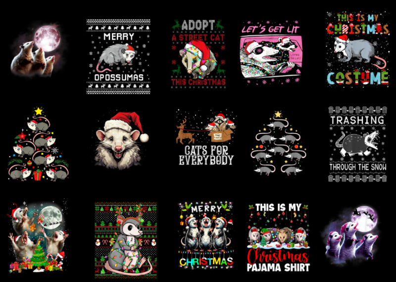 15 Opossum Christmas Shirt Designs Bundle For Commercial Use Part 2 AMZ, Opossum Christmas T-shirt, Opossum Christmas png file, Opossum Chri