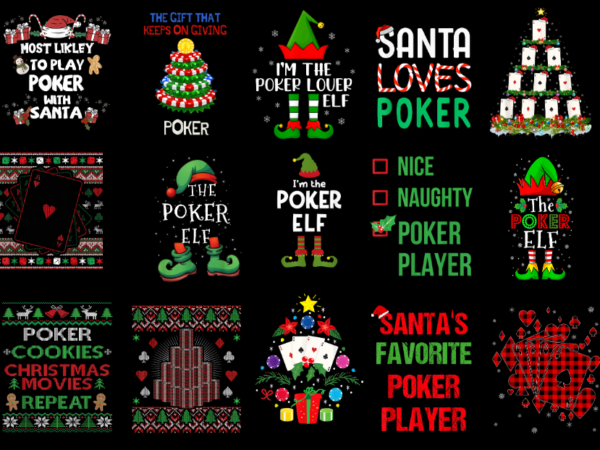 15 poker christmas shirt designs bundle for commercial use part 2 amz, poker christmas t-shirt, poker christmas png file, poker christmas di