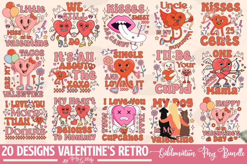 Valentine’s Retro Sublimation PNG Bundle,Retro Valentines Png Sublimation Bundle, Retro Valentine Valentines Valentines Bundle, Valentines D