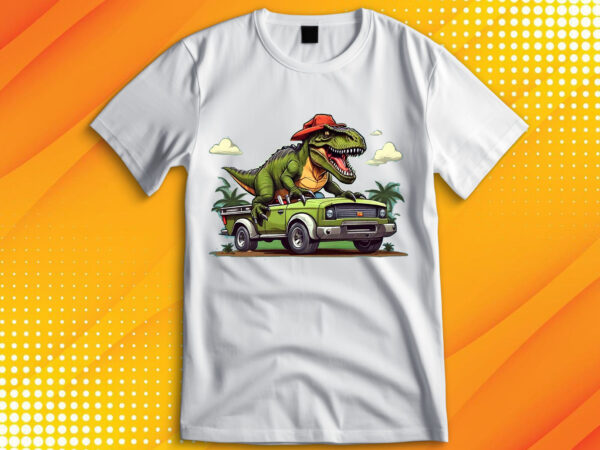 T-rex dinosaur riding on car t-shirt