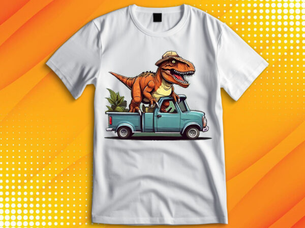 T-rex dinosaur riding on car t-shirt