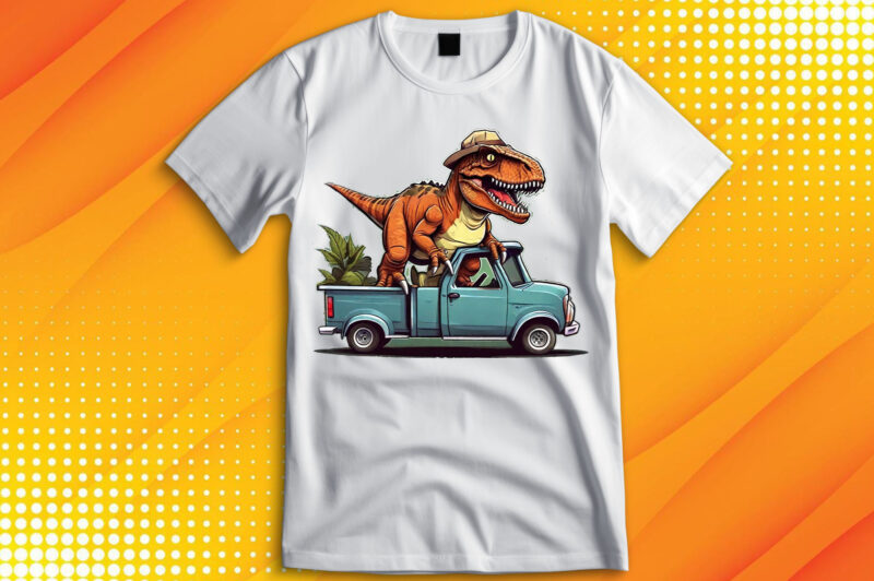 T-Rex Dinosaur Riding on car T-Shirt