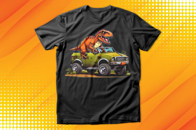 T-Rex Dinosaur Riding on car T-Shirt