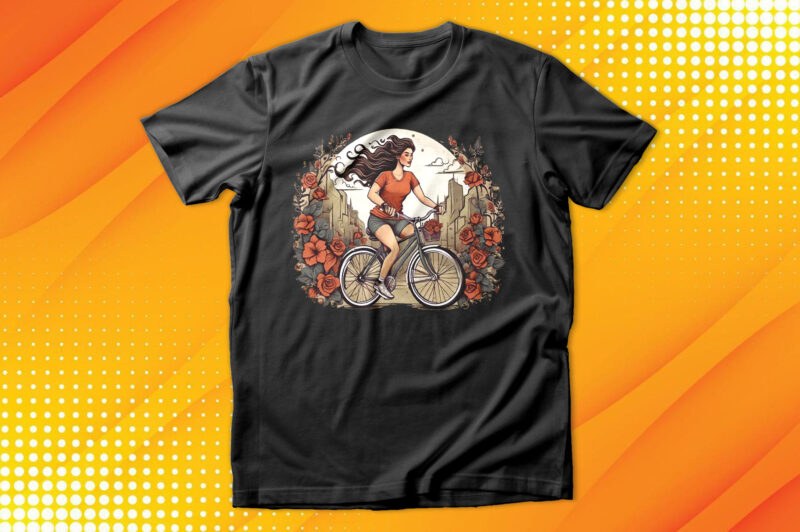 Girl Cycle With Flowers T-Shirt