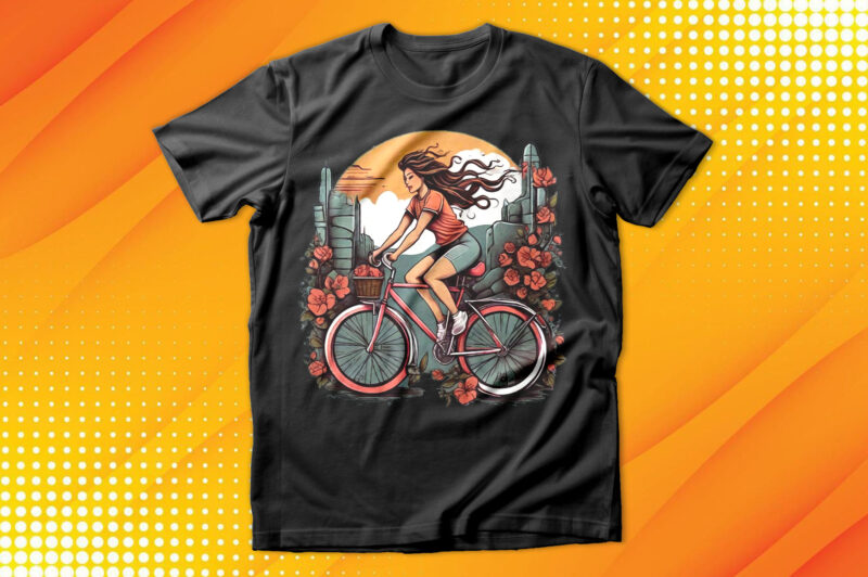 Girl Cycle With Flowers T-Shirt