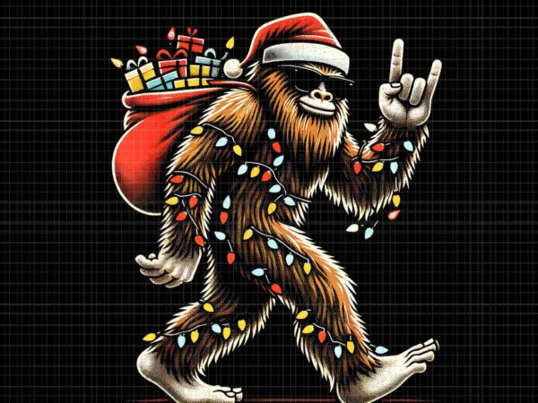 Santa bigfoot christmas lights funny sasquatch believe png, santa christmas png, santa png, santa bigfoot png t shirt template vector