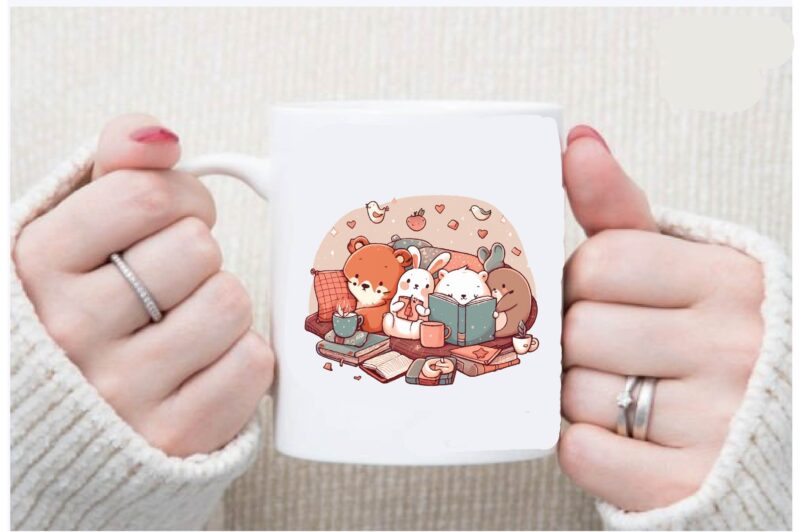 Cozy Animals Love Reading PNG Sublimation