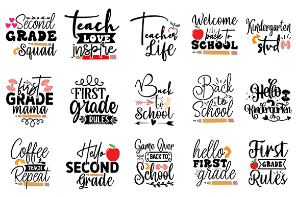 Back To School Doodles SVG Bundle, School Supplies SVG Bundle, School Supplies svg, Pencils svg, Apple svg, Books, Cut File Cricut