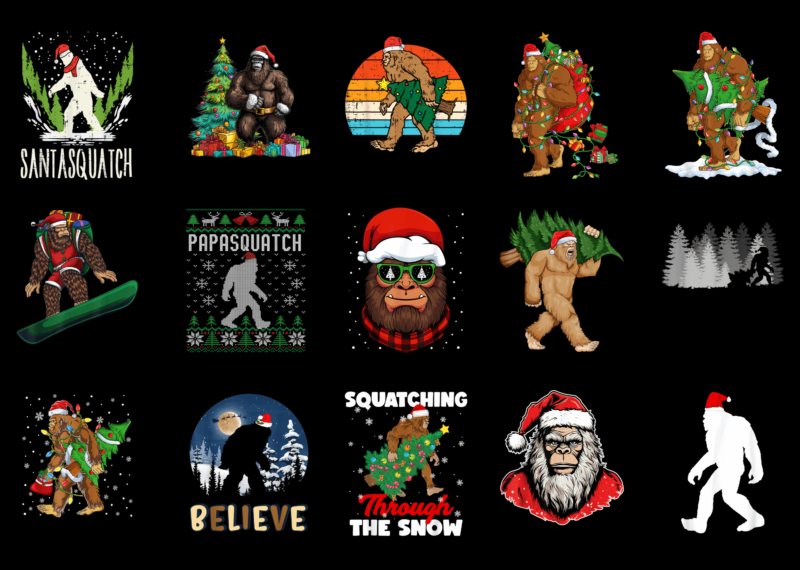 15 Bigfoot Christmas Shirt Designs Bundle For Commercial Use Part 3, Bigfoot Christmas T-shirt, Bigfoot Christmas png file, Bigfoot Christma