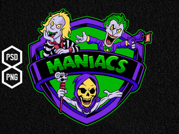 Green violet maniacs t shirt design template