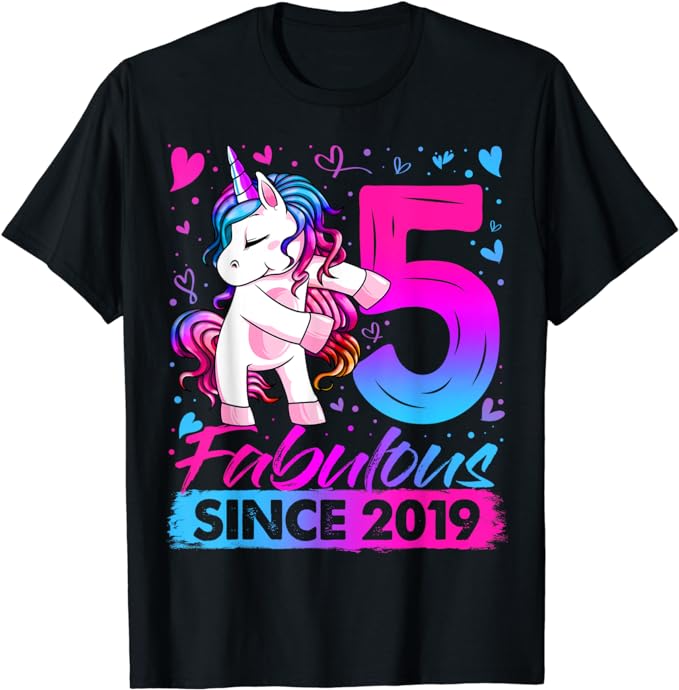 5 Years Old Flossing Unicorn Gifts 5th Birthday Girl Party T-Shirt