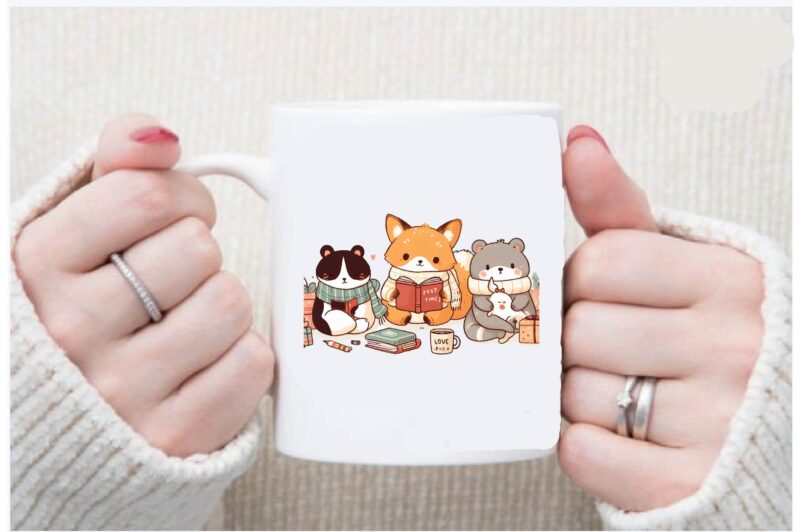 Cozy Animals Love Reading PNG Sublimation