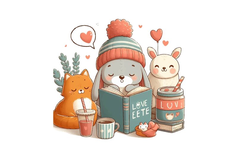 Cozy Animals Love Reading PNG Sublimation