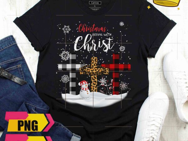 Jesus cross christmas three color leopard fabric christmas begin with christ snow design png shirt