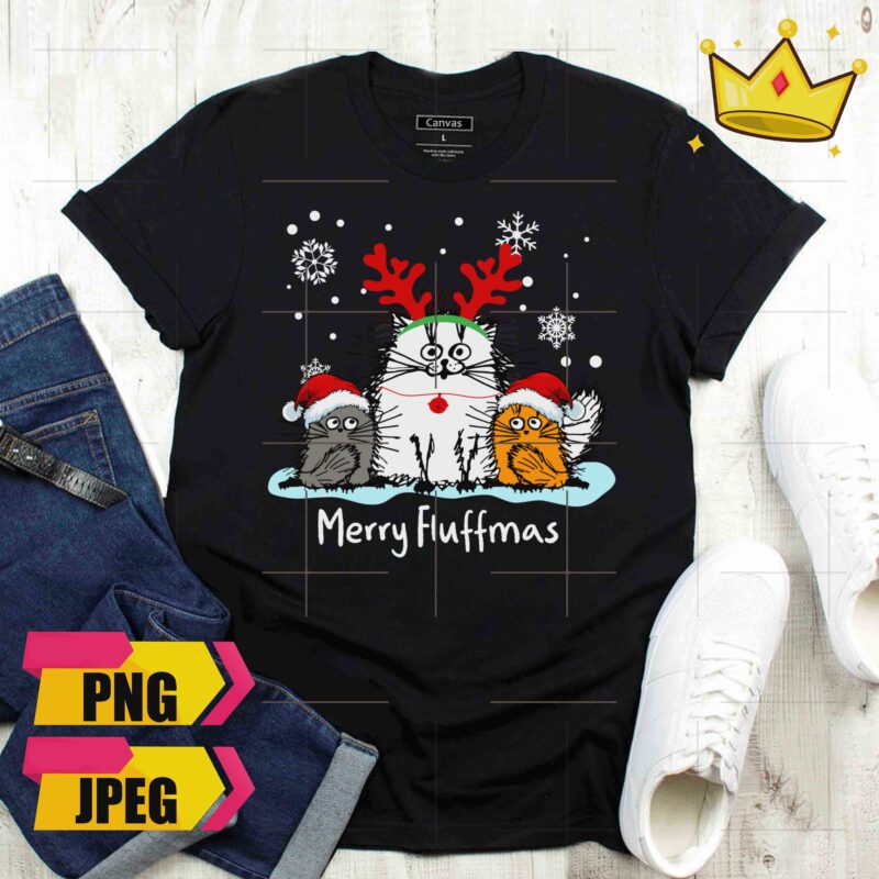 Bundle Christmas Jesus Cross Mimi Claus Fluff Cat 6 Design PNG Shirt