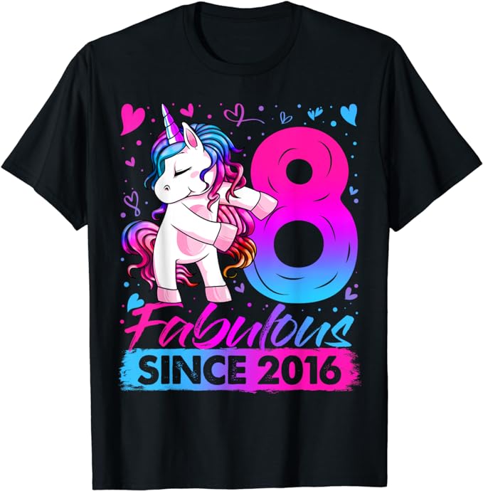 8 Years Old Flossing Unicorn Gifts 8th Birthday Girl Party T-Shirt