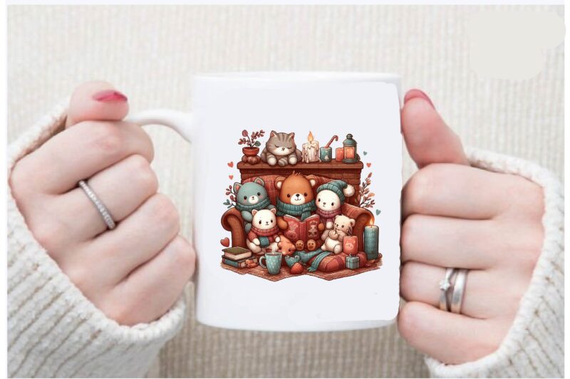 Cozy Animals Love Reading PNG Sublimation