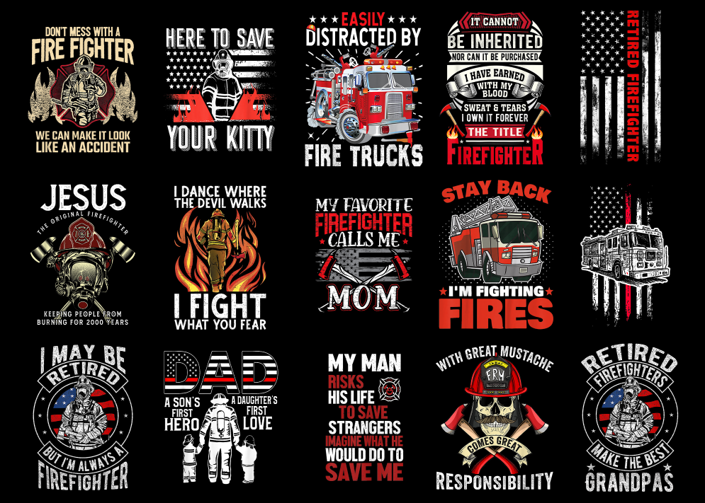 15 Fireman Shirt Designs Bundle For Commercial Use Part 9, Fireman T ...