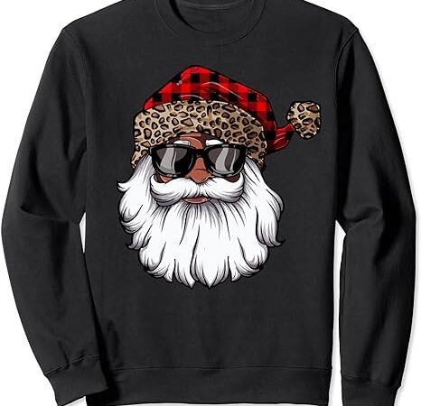 African american santa claus black christmas leopard xmas sweatshirt